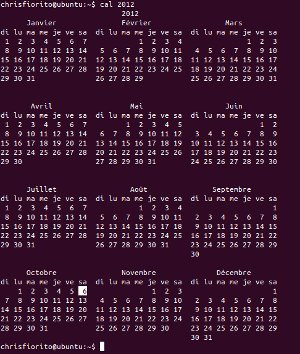 Command: cal 2012